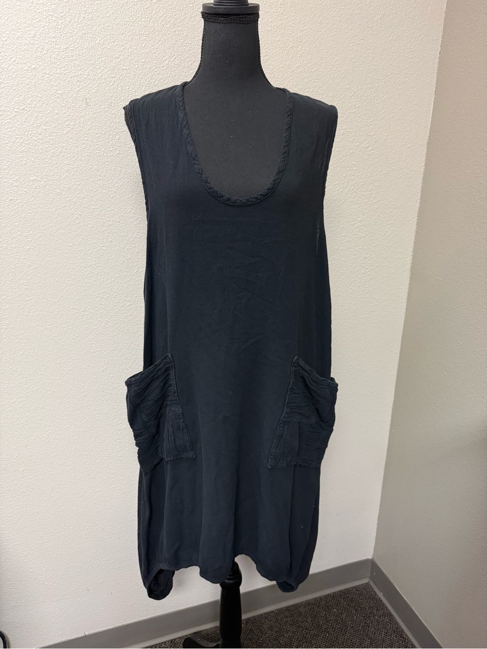 Oh My Gauze Black Sleeveless High Low Tunic Dress Oversized Pockets - Picture 2 of 9